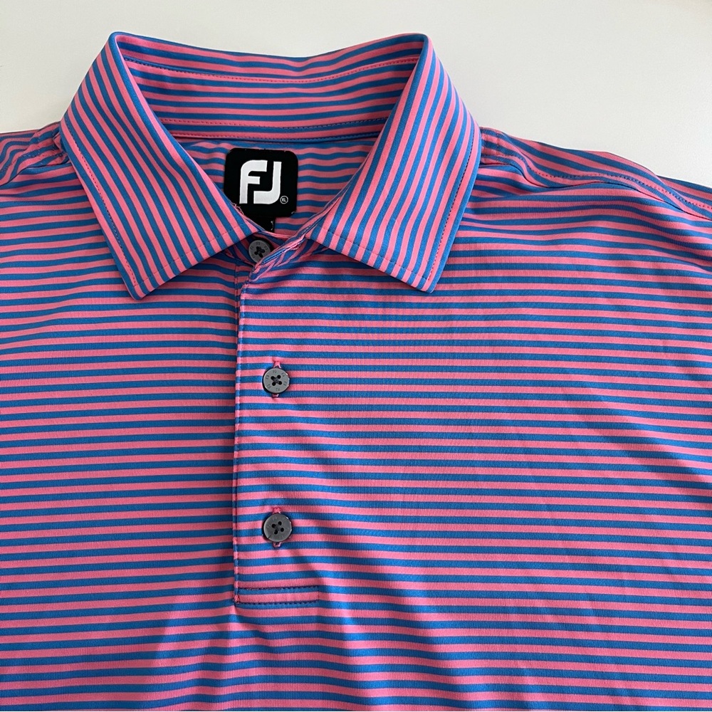 FJ Footjoy Pink Blue Striped Short Sleeve Polo XL Men's‎ golf polo